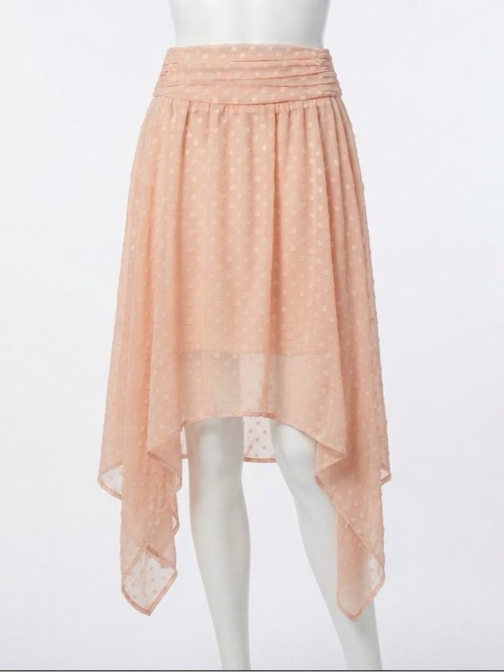 NWT, Sheer Peach Polka-dot Skirt, Shark-bite hem